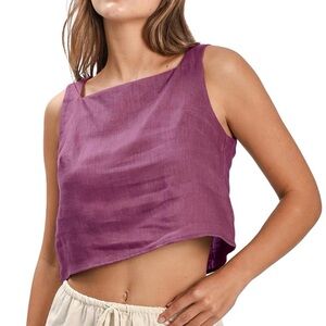 Amazhiyu Linen Cotton Gauze Crop Tank Top Purple Sleeveless Size L NWT